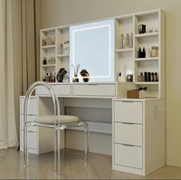 Table de toilette blanche moderne avec miroir éclairé par LED et 8 tiroirs, grand meuble de rangement pour la chambre à coucher