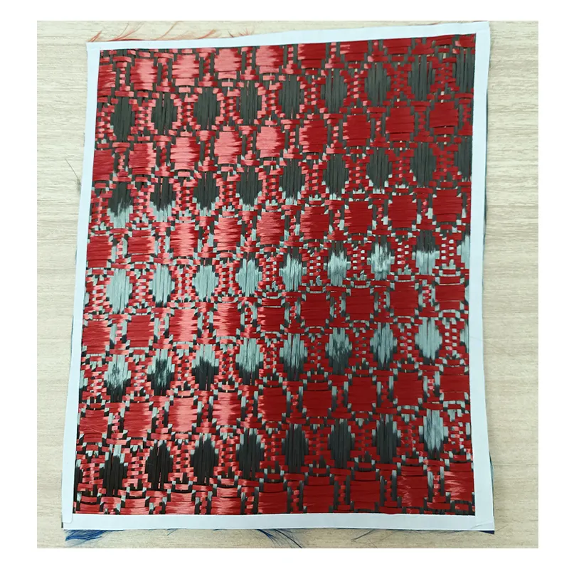 240gsm 3k Jacquard Mosaic Pattern Red Aramid Fabric 1000mm Carbon/Kevlar Hybrid Fabric