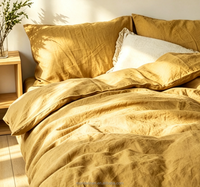 Parure de lit unie en lin français 100% stonewashed, jaune moutarde, comprenant une housse de couette et un drap en lin naturel