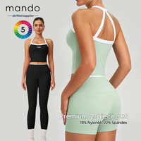 Contrastkleurige Trim Gym Sets Dames Fitness Zachte Vierweg Stretch Ademend Anti-Slip Heupliftende Yoga Workout Outfit