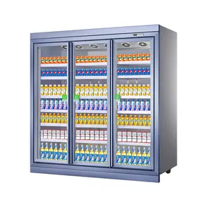 Supermarket beer showcase commercial refrigerator 3 door 1500 L large display fridge