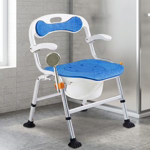 Multi-functional Adjustable Aluminum Bath Chair With Arm Rests And Commode Chair Seat Blue Non-Slip <b>Pad</b> For Bathroom Safety - Product Image 1