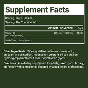 Complément de Vitamine D3 Sans OGM, Sans Gluten, Sans Soja, 10000 UI Haute Concentration, 60 Capsules pour l'Immunité et la Santé Osseuse - Product Image 5