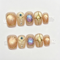 Faux ongles press-on œil de chat amande faits à la main en gros, style œil de chat qualité salon, marque privée en vrac