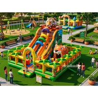 Tobogán Inflable Profesional con Forma de Tigre y Pared de Escalada, Certificado para Parques, Seguro