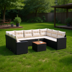 Conjunto de Sofás Modulares Grandes de Ratán PE Negro para Jardín, Colección de Muebles de Exterior Elegantes - Product Image 2