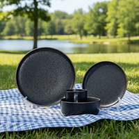 Service de table en grès noir sous glaçure Guangda de luxe, 4 pièces - Passe au micro-ondes et au lave-vaisselle, pour un usage domestique