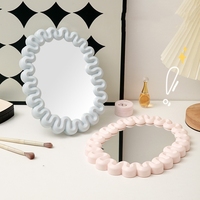 Miroir de table ovale à bord ondulé, miroir de maquillage en plastique princesse, double face rotatif, miroir de maquillage de bureau