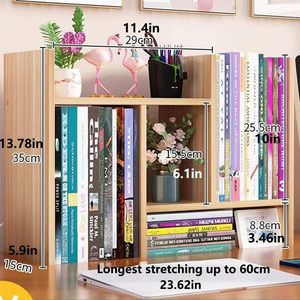 Organizador de Escritorio, Estante de Almacenamiento para Oficina, <span class=keywords><strong>Pequeño</strong></span> Estante de Exhibición de Madera Ajustable, Librero Expandible para Escritorio, Mini Librero de Sobremesa - Product Image 2