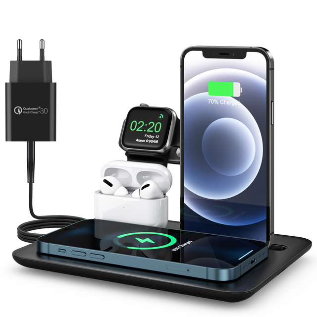 Wireless Charger 4 in 1 Fast Wireless Charging Station for iPhone 13 12 11/ Pro/XS/XR/X/SE/8/8 Plus 18W Fast Charging Dock Stand