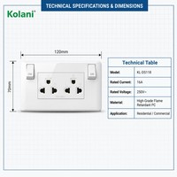 Prise murale thaïlandaise standard 120, type 6 trous, 16A 250V, double sortie encastrée, interrupteur marche/arrêt indépendant, indicateur LED pour hôtels