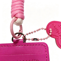 Porte-cartes en cuir PU avec motif brodé auto-finissant, étui pour badge avec sangle tressée et porte-clés pendentif cœur