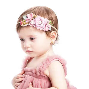 Fashion Baby Flower Pearl Hairbands Newborn Floral Photography Props Kids Princess Nylon Elastic Headband