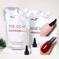 Base et Top Coat en Gel UV Non Lavable Longue Durée, Recharge en Grand Flacon 50ml/100ml/500ml pour Salon de Manucure et Beauté