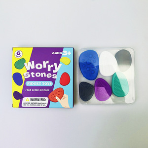 Food Grade Silicone Worry Stone <b>Fidget</b> Toys 6 <b>Pack</b> with Textured Surfaces and Clear Box for Quiet Sensory Play - Product Image 1