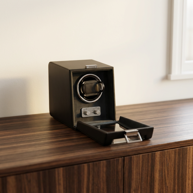 Handmade Eco-Friendly Rectangle Mini LED Auto-Stop Watch Winder Box Multiple Colors PU Leather USB Connected Watch Storage Case