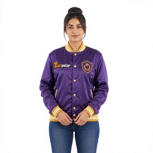 Veste universitaire personnalisée Tiierwear en satin violet avec logo frontal, coupe-vent, respirante, écologique, pour l'hiver - Product Image 1