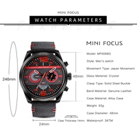 MINI FOCUS MF0068G Jam Tangan Quartz Kulit Fashion Terbaru dengan Bagian Belakang Stainless Steel, Kronograf Warna-warni, Jam Tangan Bisnis yang Menawan