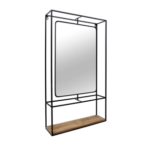 Estante rectangular de pared con espejo y base de madera para entrada o baño, organizador de almacenamiento - Product Image 1