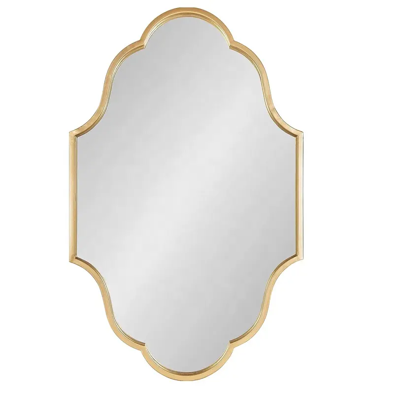 Estilo europeu personalizado Gold Glam Scalloped Metal Wall montado Espelho Room Decor Wall Mirror Sofisticado Accent Mirror para Decor