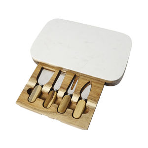 Tabla de cortar para servir queso de madera y mármol de Acacia rectangular de casa natural con juego de cuchillos y cajón - Product Image 5