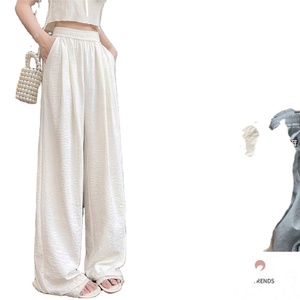 Pantalon large décontracté en satin de soie blanc haut de gamme pour femme, idéal pour l'été - Product Image 2