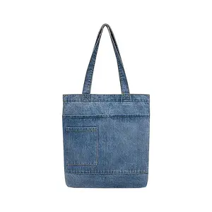 Huahao Women Shopping Pouch Large Capacity Korea Pure Color Shoulder Handbag Jean Denim Tote Bag