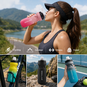 Bouteille <span class=keywords><strong>de</strong></span> sport pliable en plastique avec logo personnalisé 610 ml |   Bouteille d'eau pliable sans BPA, anti-fuite, compressible, pour la salle <span class=keywords><strong>de</strong></span> sport et le cyclisme - Product Image 6