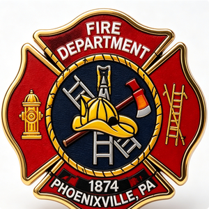 Phoenixville Fire Department 1874 PA Gold Plated Zinc Alloy Enamel <b>Badge</b> Emblem Collectible Art - Product Image 5
