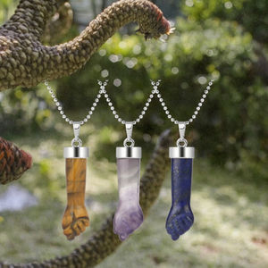 Collier pendentif en pierre d'améthyste sculptée à la main, nouveau design, bijoux Reiki <span class=keywords><strong>CSJA</strong></span> G291, cadeau pour enfants - Product Image 3