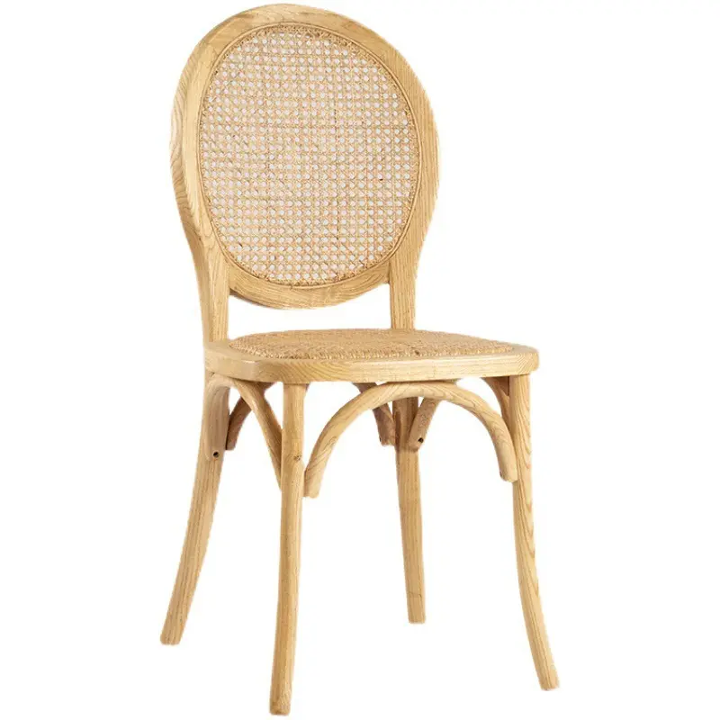Rattan arka yastık ile İskandinav Modern tasarım işık lüks masif ağaç yemek sandalyesi Retro basit eğlence otel restoran sandalye