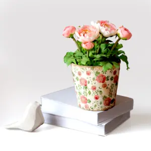 Atacado Rústico Dual-Tone Rosa Floral Home Garden Decoração Presentes Cerâmica Vaso De Flores