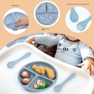 Nouvel ensemble de vaisselle pour bébé en silicone 3 pièces, silicone de qualité alimentaire sans BPA, ensemble de dîner pour enfants, vaisselle pour bébé - Product Image 3