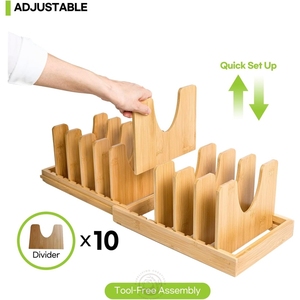 Organisateur de <span class=keywords><strong>casseroles</strong></span> et de poêles extensible en bambou sous l'armoire support de couvercles de <span class=keywords><strong>casseroles</strong></span> réglables - Product Image 4