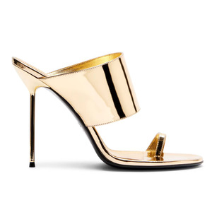 Luxury Brand Design Patent PU Shining Gold Women High Heel Mules - Product Image 3