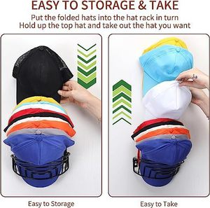 Perchero de sombreros para pared y puerta Gorras de béisbol para armario Almacenamiento de sombreros Montaje en pared - Product Image 5