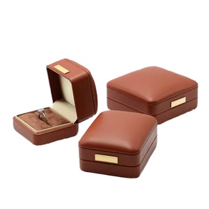 Wholesale Luxury Simple Custom Logo Gold Cardboard Set PU Leather Jewelry Box Earring Packaging Wedding <b>Ring</b> - Product Image 1