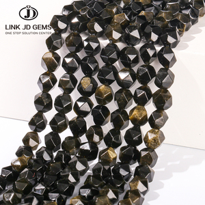 JD gemme 6-10MM oro naturale ossidiana a forma di diamante perline di fabbrica sfaccettate perle di pietra naturale per la creazione di gioielli - Product Image 1