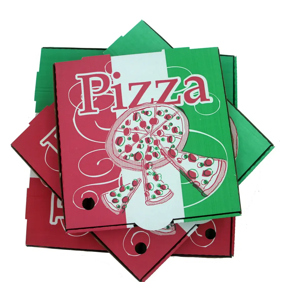 Scatola ondulata in carta per pizza colorata con logo personalizzato a prezzo riciclabile
