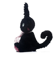 Peluche Chat Noir de la Série Custom Listening avec Nœud Rose et Détails à Carreaux