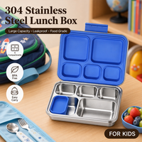 Boîte à lunch bento réutilisable en acier inoxydable avec cinq compartiments, couvercle anti-fuite et étiquette personnalisée pour le stockage des repas