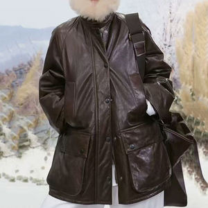 5194 Nouveauté Manteau d'hiver en peau de mouton tannée végétallement cirée à l'huile, col en laine d'agneau, décontracté, 90% duvet d'oie pour femmes - Product Image 3