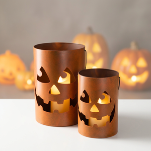 Portavelas de metal al por mayor con diseño de calabaza, recortes de calabaza, decoración para el hogar, resistentes al calor - Product Image 1