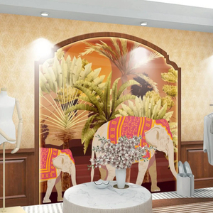 วอลเปเปอร์ลายผ้าสไตล์เอเชียตะวันออกเฉียงใต้ สำหรับตกแต่งผนังร้านอาหารไทย ศูนย์สุขภาพนวดแผนไทย ร้านอาหารไทย - Product Image 1