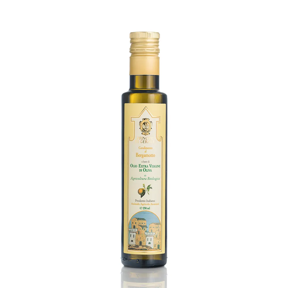 Hergestellt in Italien Premium Qualität 250ml kalt gepresste Glasflaschen Extra Virgin Bergamotte aromatisiertes Olivenöl