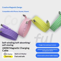 Câble de données magnétique adhésif en silicone en cuivre pur avec connecteurs Type-C pour iPhone 17 Android, charge rapide PD 240W