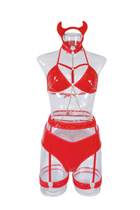 Christmas Festival Two Piece Sets Body Chain Streetwear Womens Festival Outifits Rave Sexy Suits PU Harness Shorts Play Outfits - Product Image 5