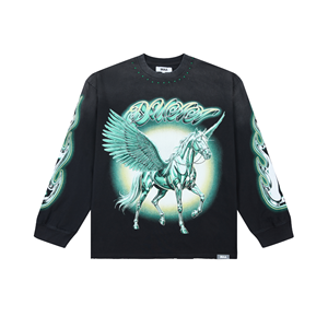 DUAA <b>Hip</b> Hop Print Long Sleeve Rhinestone Oversized Men's T-Shirts Pure Cotton 2026 New - Product Image 1