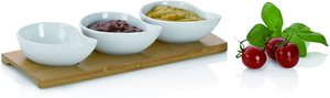 Juego de Platos para Aperitivos, Tazas de Porcelana en Forma de Coma, Bandeja de Bambú 26x10x4.5 Cm, Tazas Blancas en Forma de Coma, Bandeja para Aperitivos - Product Image 3