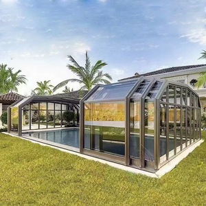 Cubierta de piscina motorizada de 4m x 10m, cubierta Solar de invierno automática, cerca de suelo, cubierta de piscina plegable deslizante, bomba, <span class=keywords><strong>casa</strong></span> de vidrio - Product Image 4
